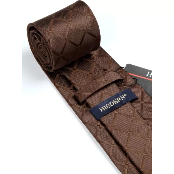 HISDERN Plaid Checkered Tie Handkerchief Woven Classic Formal Men's Necktie &amp; Pocket Square Set