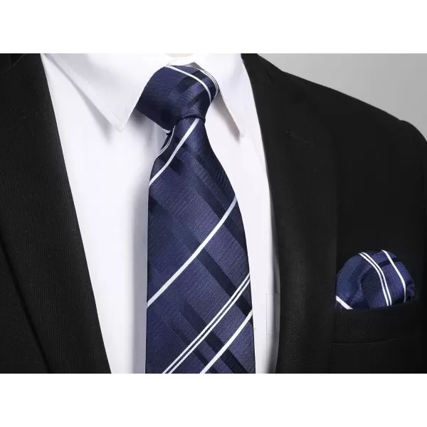 HISDERN Plaid Checkered Tie Handkerchief Woven Classic Formal Men's Necktie &amp; Pocket Square Set