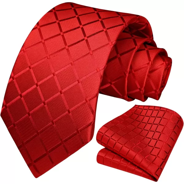 HISDERN Plaid Checkered Tie Handkerchief Woven Classic Formal Men's Necktie &amp; Pocket Square Set