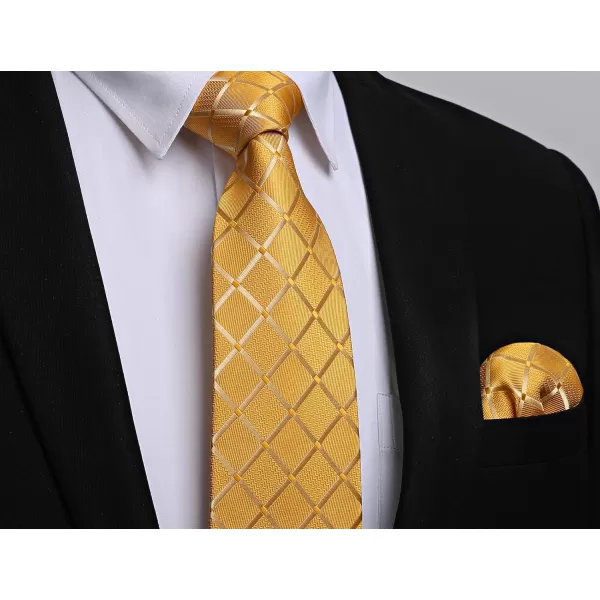 HISDERN Plaid Checkered Tie Handkerchief Woven Classic Formal Men's Necktie &amp; Pocket Square Set