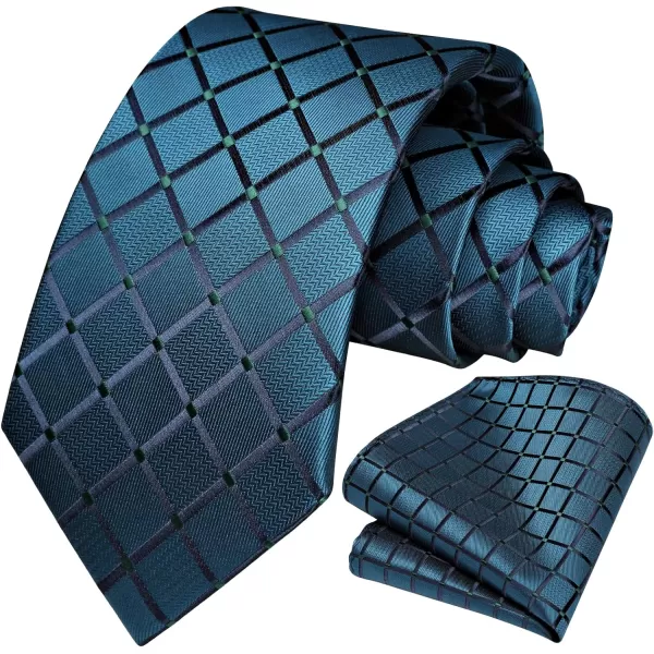HISDERN Plaid Checkered Tie Handkerchief Woven Classic Formal Men's Necktie &amp; Pocket Square Set