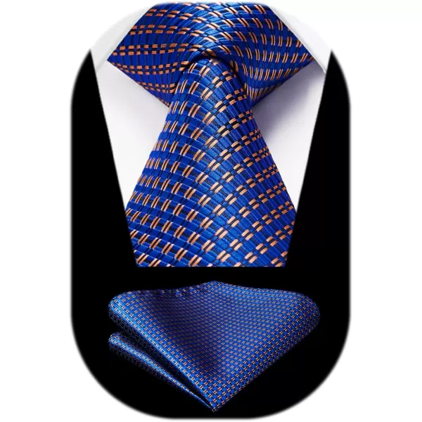 HISDERN Plaid Checkered Tie Handkerchief Woven Classic Formal Men's Necktie &amp; Pocket Square Set