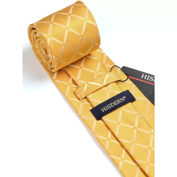 HISDERN Plaid Checkered Tie Handkerchief Woven Classic Formal Men's Necktie &amp; Pocket Square Set