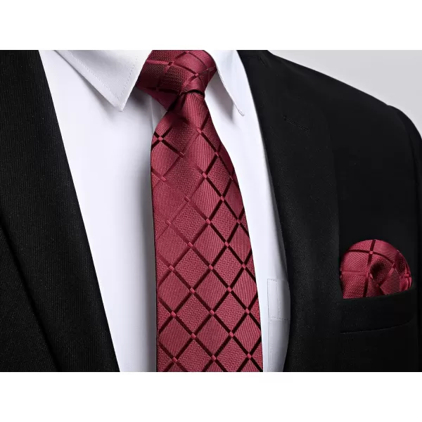 HISDERN Plaid Checkered Tie Handkerchief Woven Classic Formal Men's Necktie &amp; Pocket Square Set
