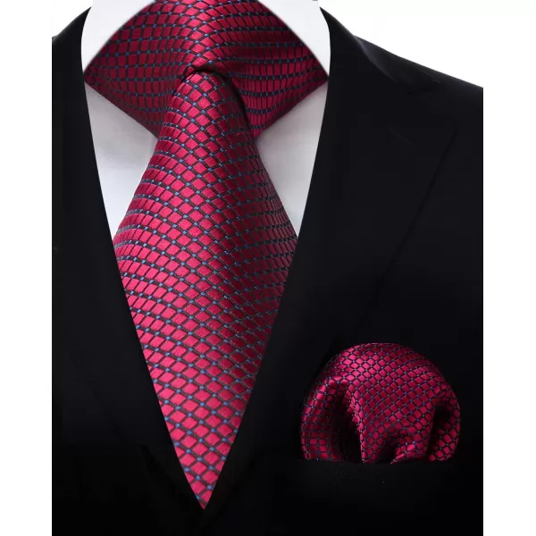 HISDERN Plaid Checkered Tie Handkerchief Woven Classic Formal Men's Necktie &amp; Pocket Square Set