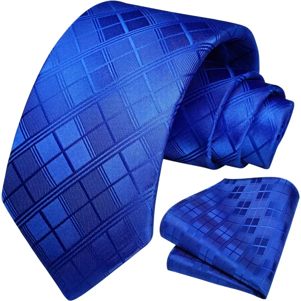 HISDERN Plaid Checkered Tie Handkerchief Woven Classic Formal Men's Necktie &amp; Pocket Square Set