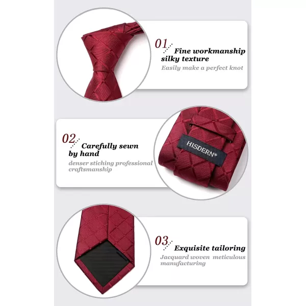 HISDERN Plaid Checkered Tie Handkerchief Woven Classic Formal Men's Necktie &amp; Pocket Square Set