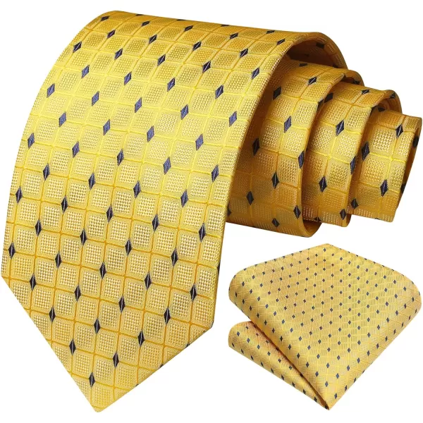 HISDERN Plaid Checkered Tie Handkerchief Woven Classic Formal Men's Necktie &amp; Pocket Square Set