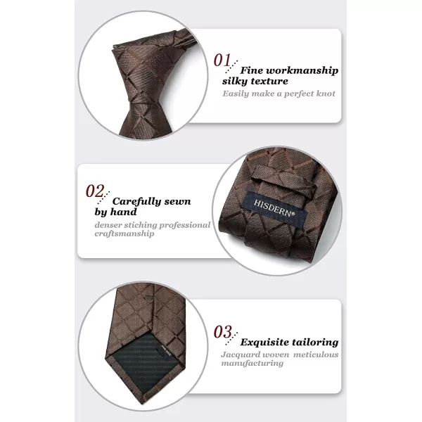 HISDERN Plaid Checkered Tie Handkerchief Woven Classic Formal Men's Necktie &amp; Pocket Square Set