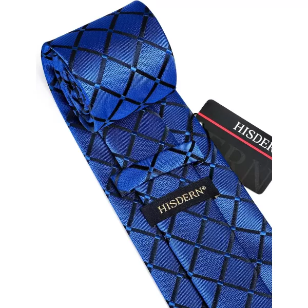 HISDERN Plaid Checkered Tie Handkerchief Woven Classic Formal Men's Necktie &amp; Pocket Square Set