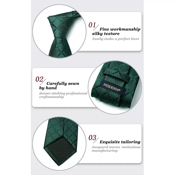 HISDERN Plaid Checkered Tie Handkerchief Woven Classic Formal Men's Necktie &amp; Pocket Square Set