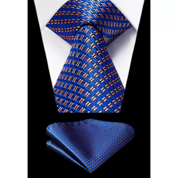 HISDERN Plaid Checkered Tie Handkerchief Woven Classic Formal Men's Necktie &amp; Pocket Square Set