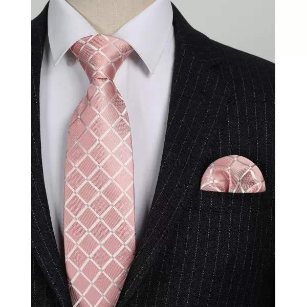 HISDERN Plaid Checkered Tie Handkerchief Woven Classic Formal Men's Necktie &amp; Pocket Square Set