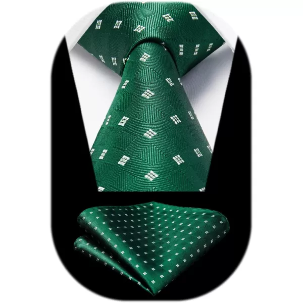 HISDERN Plaid Checkered Tie Handkerchief Woven Classic Formal Men's Necktie &amp; Pocket Square Set