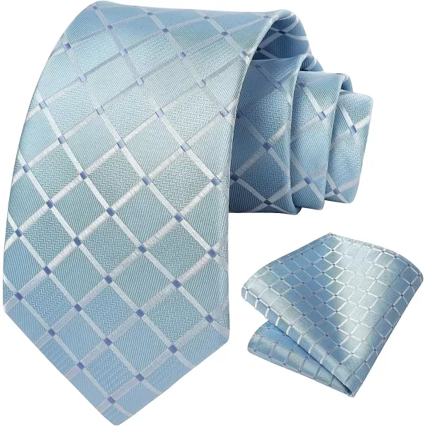 HISDERN Plaid Checkered Tie Handkerchief Woven Classic Formal Men's Necktie &amp; Pocket Square Set