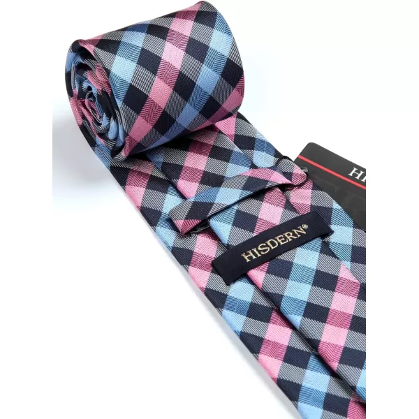 HISDERN Plaid Checkered Tie Handkerchief Woven Classic Formal Men's Necktie &amp; Pocket Square Set