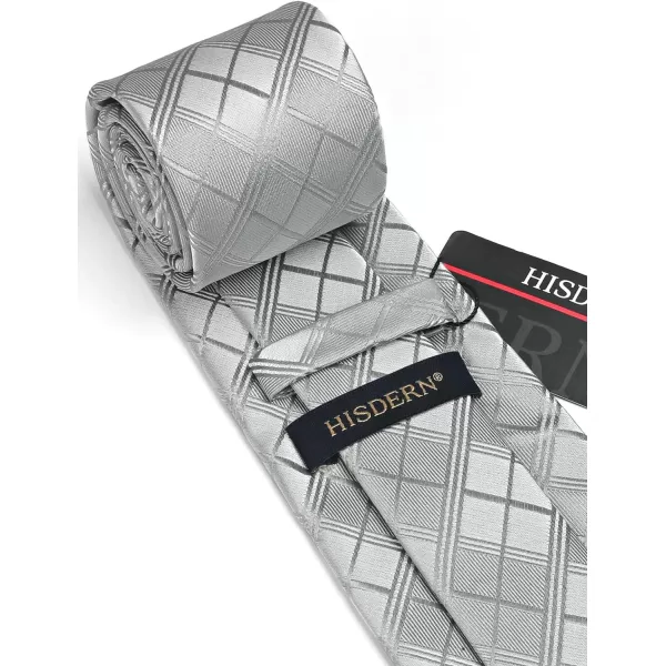 HISDERN Plaid Checkered Tie Handkerchief Woven Classic Formal Men's Necktie &amp; Pocket Square Set