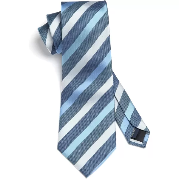 HISDERN Stripe Tie Mens Ties with Pocket Square Set Classic 3.4'' Silk Formal Necktie Handkerchief for Business Wedding