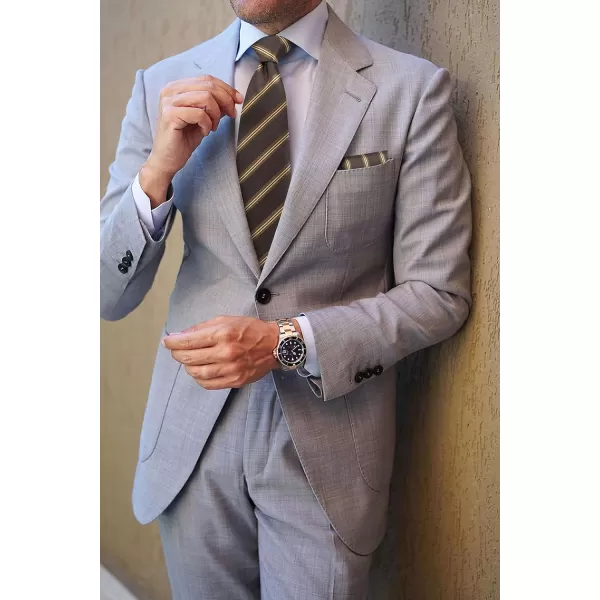 HISDERN Stripe Tie Mens Ties with Pocket Square Set Classic 3.4'' Silk Formal Necktie Handkerchief for Business Wedding