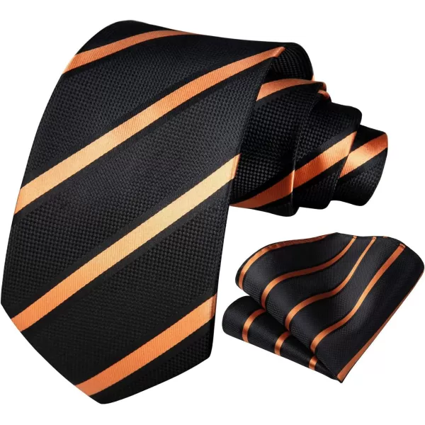 HISDERN Stripe Tie Mens Ties with Pocket Square Set Classic 3.4'' Silk Formal Necktie Handkerchief for Business Wedding