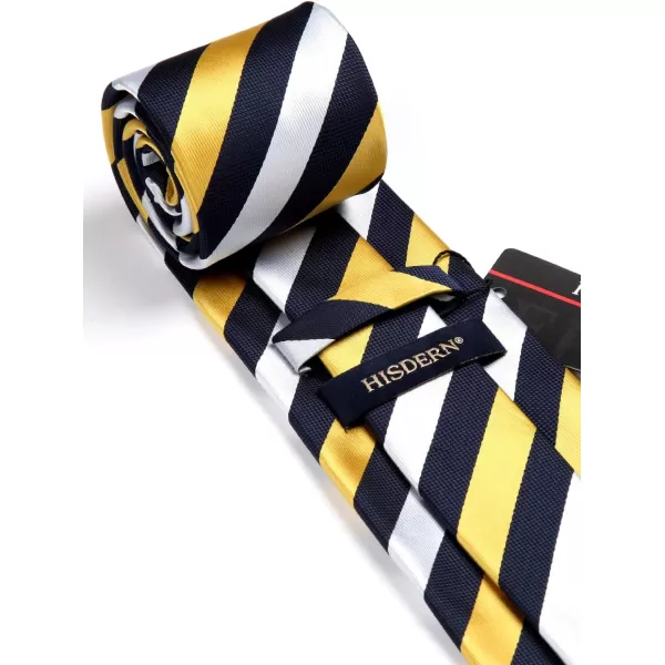 HISDERN Stripe Tie Mens Ties with Pocket Square Set Classic 3.4'' Silk Formal Necktie Handkerchief for Business Wedding