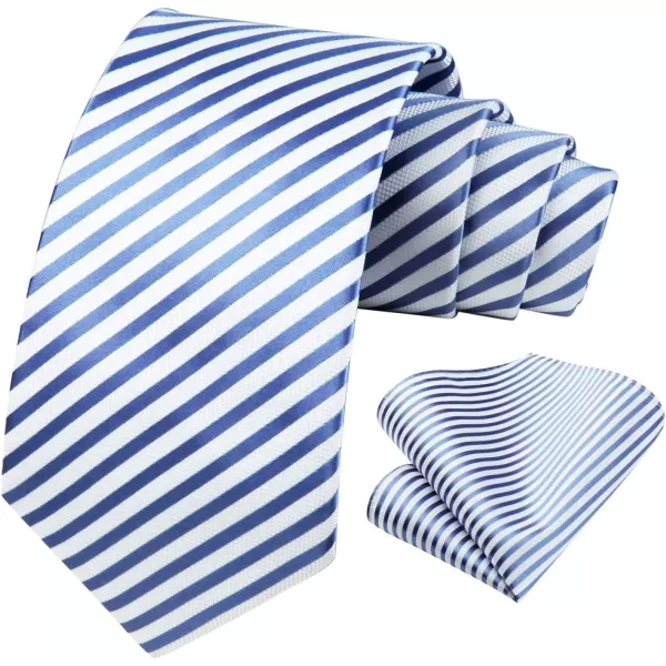 HISDERN Stripe Tie Mens Ties with Pocket Square Set Classic 3.4'' Silk Formal Necktie Handkerchief for Business Wedding