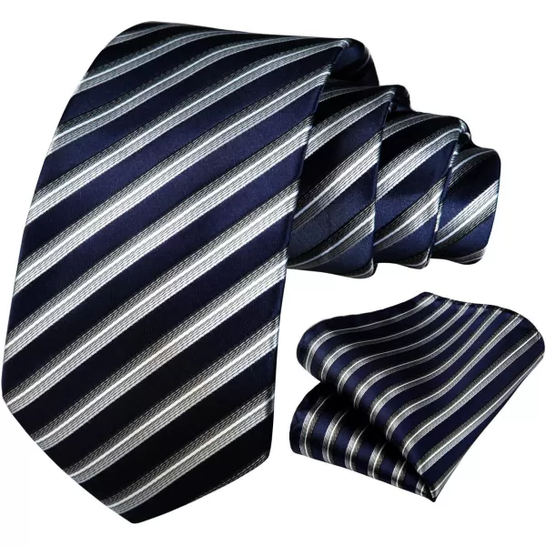 HISDERN Stripe Tie Mens Ties with Pocket Square Set Classic 3.4'' Silk Formal Necktie Handkerchief for Business Wedding