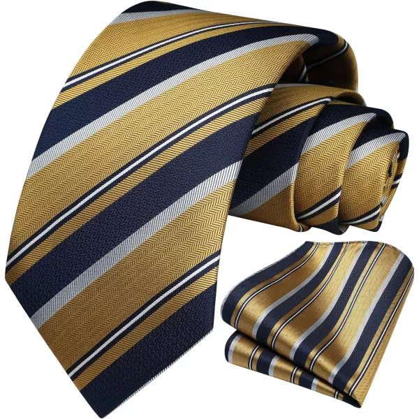 HISDERN Stripe Tie Mens Ties with Pocket Square Set Classic 3.4'' Silk Formal Necktie Handkerchief for Business Wedding