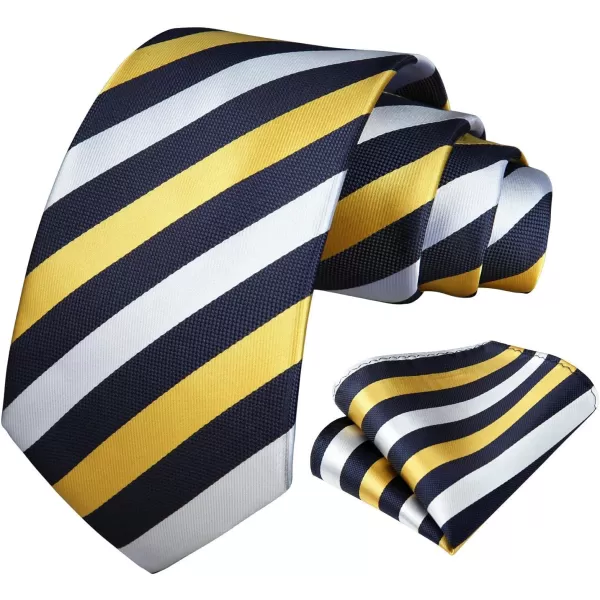 HISDERN Stripe Tie Mens Ties with Pocket Square Set Classic 3.4'' Silk Formal Necktie Handkerchief for Business Wedding