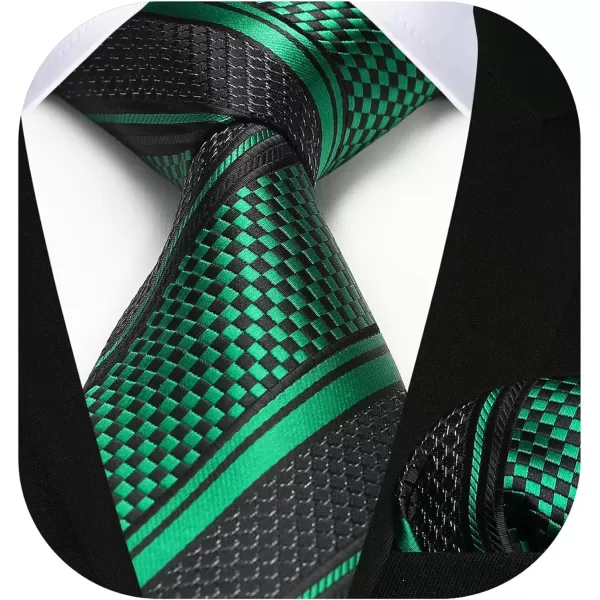 HISDERN Stripe Tie Mens Ties with Pocket Square Set Classic 3.4'' Silk Formal Necktie Handkerchief for Business Wedding
