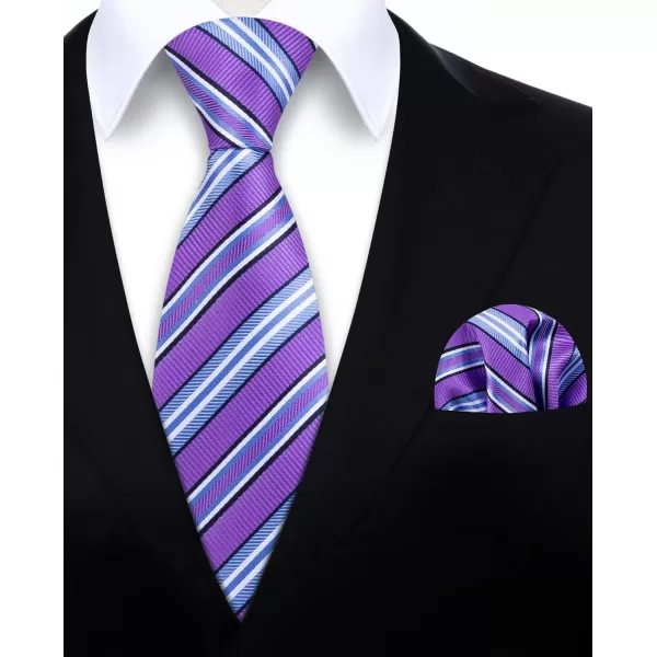 HISDERN Stripe Tie Mens Ties with Pocket Square Set Classic 3.4'' Silk Formal Necktie Handkerchief for Business Wedding