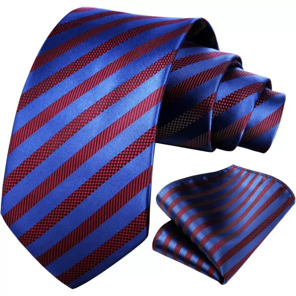 HISDERN Stripe Tie Mens Ties with Pocket Square Set Classic 3.4'' Silk Formal Necktie Handkerchief for Business Wedding