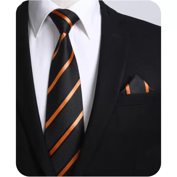 HISDERN Stripe Tie Mens Ties with Pocket Square Set Classic 3.4'' Silk Formal Necktie Handkerchief for Business Wedding