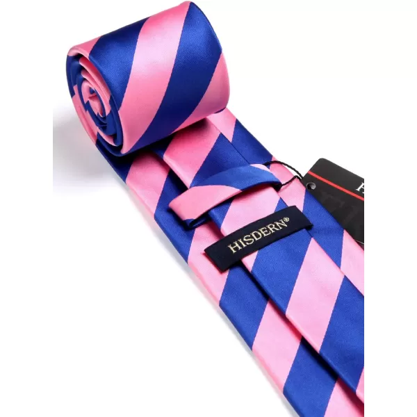 HISDERN Stripe Tie Mens Ties with Pocket Square Set Classic 3.4'' Silk Formal Necktie Handkerchief for Business Wedding