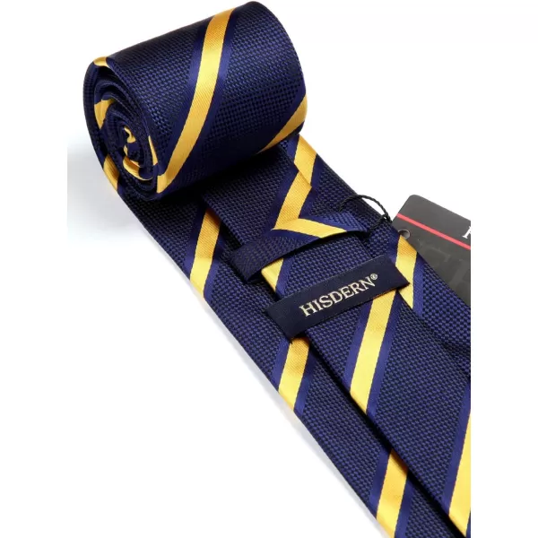 HISDERN Stripe Tie Mens Ties with Pocket Square Set Classic 3.4'' Silk Formal Necktie Handkerchief for Business Wedding
