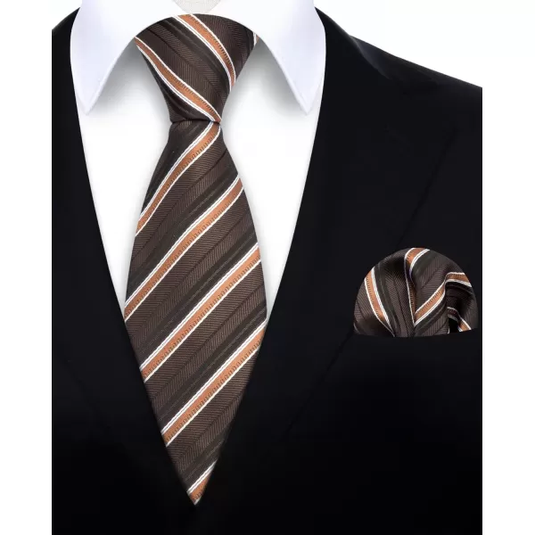 HISDERN Stripe Tie Mens Ties with Pocket Square Set Classic 3.4'' Silk Formal Necktie Handkerchief for Business Wedding