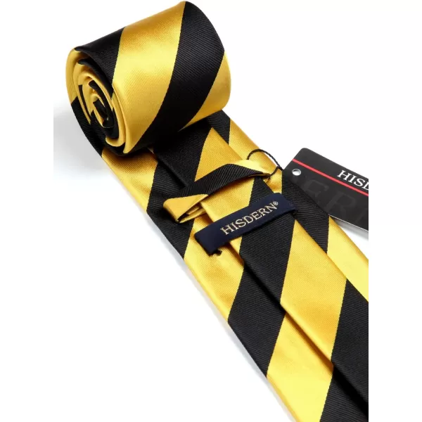 HISDERN Stripe Tie Mens Ties with Pocket Square Set Classic 3.4'' Silk Formal Necktie Handkerchief for Business Wedding