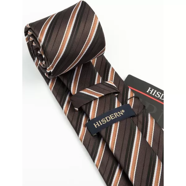 HISDERN Stripe Tie Mens Ties with Pocket Square Set Classic 3.4'' Silk Formal Necktie Handkerchief for Business Wedding