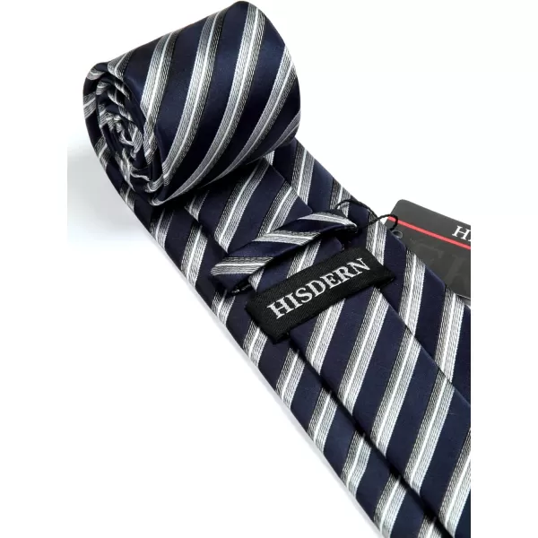 HISDERN Stripe Tie Mens Ties with Pocket Square Set Classic 3.4'' Silk Formal Necktie Handkerchief for Business Wedding