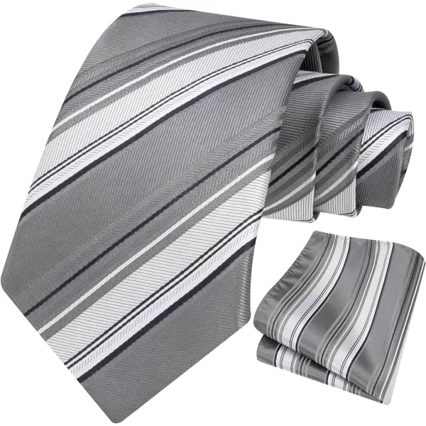 HISDERN Stripe Tie Mens Ties with Pocket Square Set Classic 3.4'' Silk Formal Necktie Handkerchief for Business Wedding