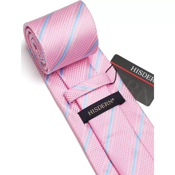 HISDERN Stripe Tie Mens Ties with Pocket Square Set Classic 3.4'' Silk Formal Necktie Handkerchief for Business Wedding