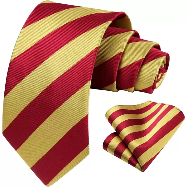 HISDERN Stripe Tie Mens Ties with Pocket Square Set Classic 3.4'' Silk Formal Necktie Handkerchief for Business Wedding
