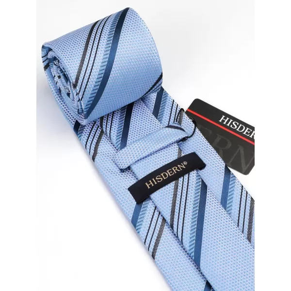HISDERN Stripe Tie Mens Ties with Pocket Square Set Classic 3.4'' Silk Formal Necktie Handkerchief for Business Wedding