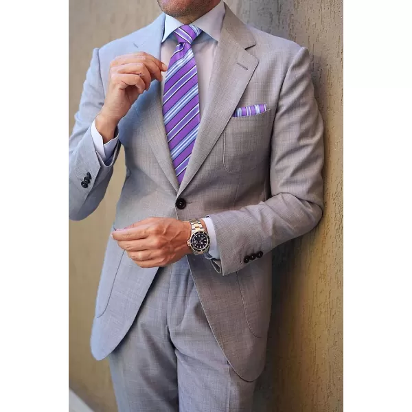 HISDERN Stripe Tie Mens Ties with Pocket Square Set Classic 3.4'' Silk Formal Necktie Handkerchief for Business Wedding