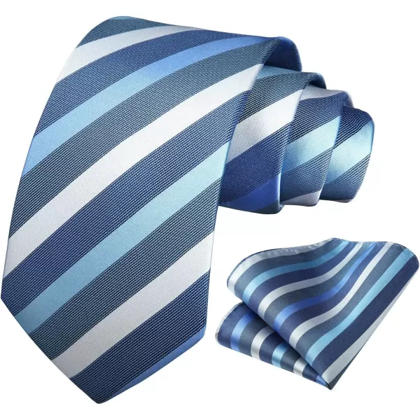 HISDERN Stripe Tie Mens Ties with Pocket Square Set Classic 3.4'' Silk Formal Necktie Handkerchief for Business Wedding