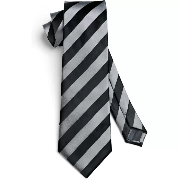 HISDERN Stripe Tie Mens Ties with Pocket Square Set Classic 3.4'' Silk Formal Necktie Handkerchief for Business Wedding