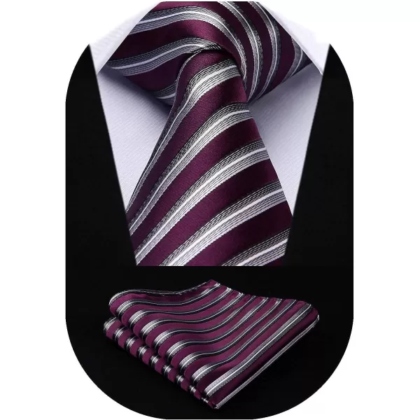 HISDERN Stripe Tie Mens Ties with Pocket Square Set Classic 3.4'' Silk Formal Necktie Handkerchief for Business Wedding