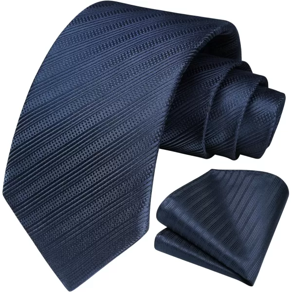 HISDERN Stripe Tie Mens Ties with Pocket Square Set Classic 3.4'' Silk Formal Necktie Handkerchief for Business Wedding