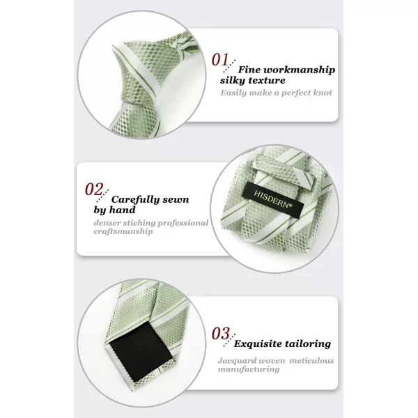 HISDERN Stripe Tie Mens Ties with Pocket Square Set Classic 3.4'' Silk Formal Necktie Handkerchief for Business Wedding