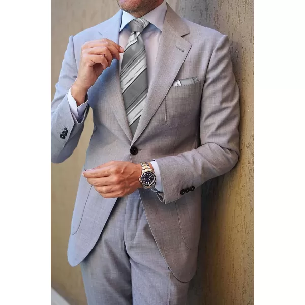 HISDERN Stripe Tie Mens Ties with Pocket Square Set Classic 3.4'' Silk Formal Necktie Handkerchief for Business Wedding